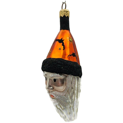 Patricia Breen Faux Fur Santa Head Moons Orange Stars Halloween Ornament 9610