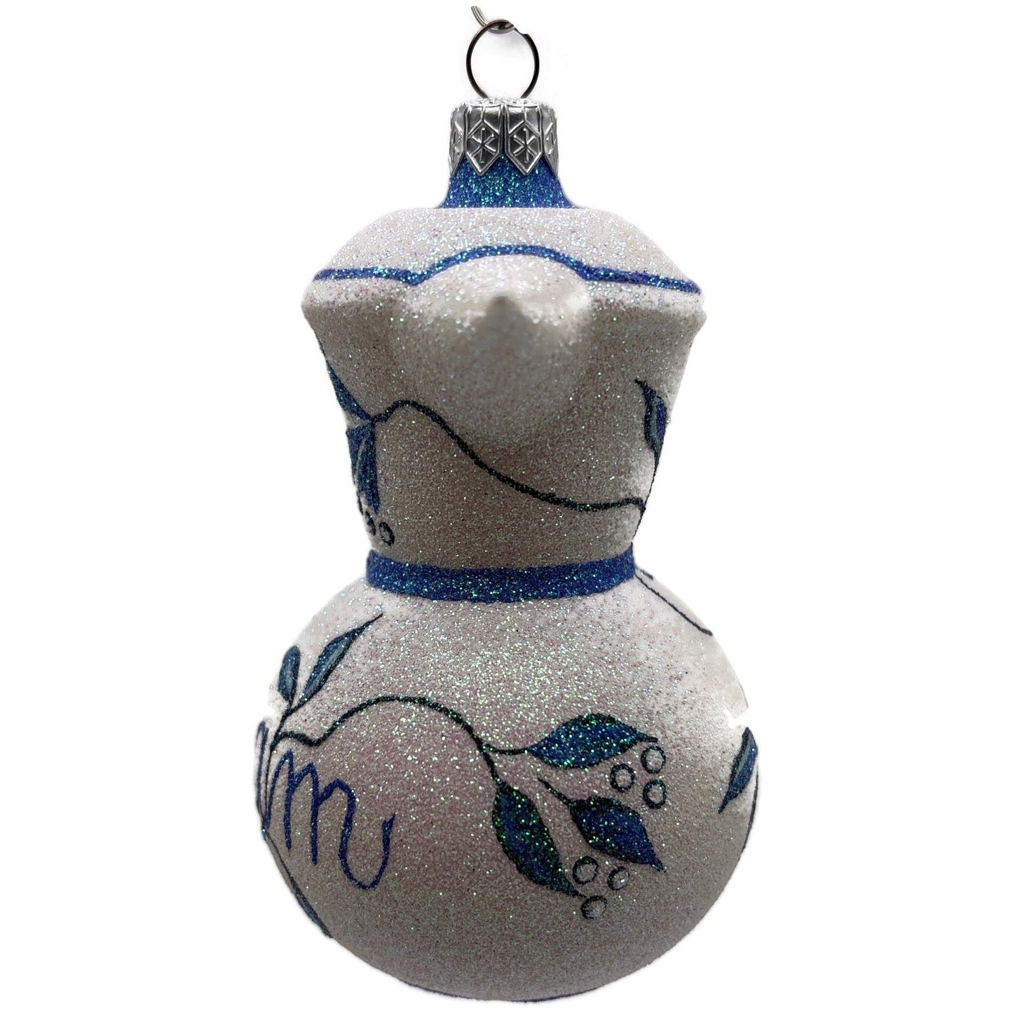 Patricia Breen Sweet Cream Glittered Blue Flowers Pearl White Spring Ornament