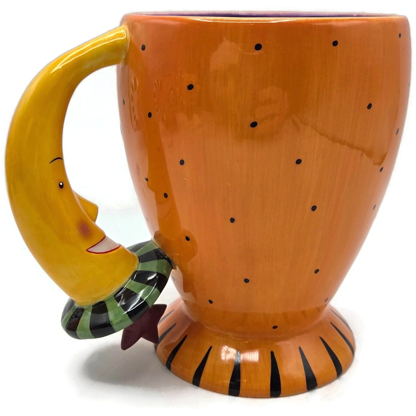 Department 56 Halloween Google Eye Black Cat Orange Mug Coffee Cup Moon Handle