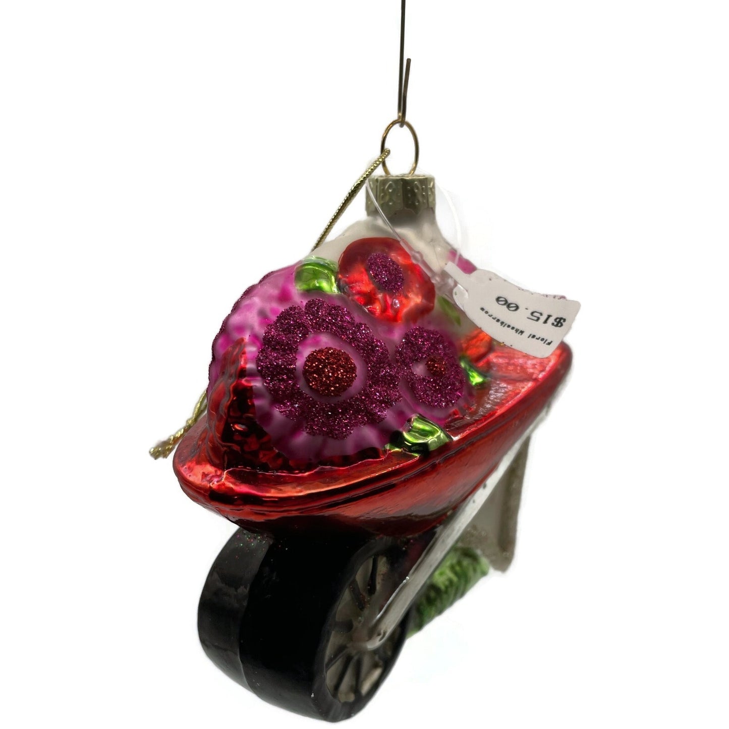 Ornament Floral Wheelbarrow Garden Flowers Blown Glass Christmas Holiday Tree