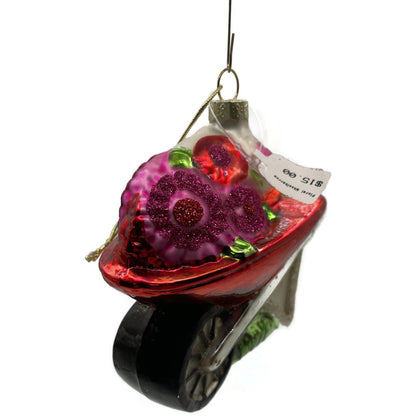 Ornament Floral Wheelbarrow Garden Flowers Blown Glass Christmas Holiday Tree