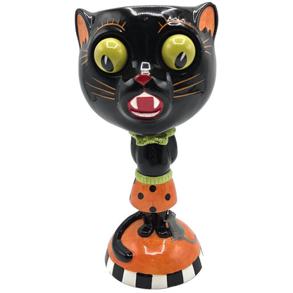 Department 56 Halloween Google Eye Black Cat Goblet Ceramic Candy Dish Party
