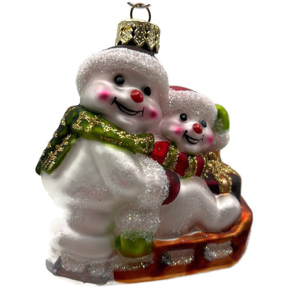 Sikora Weihnachtswelt Snowman Family With Sleigh Glass Christmas Tree Ornament