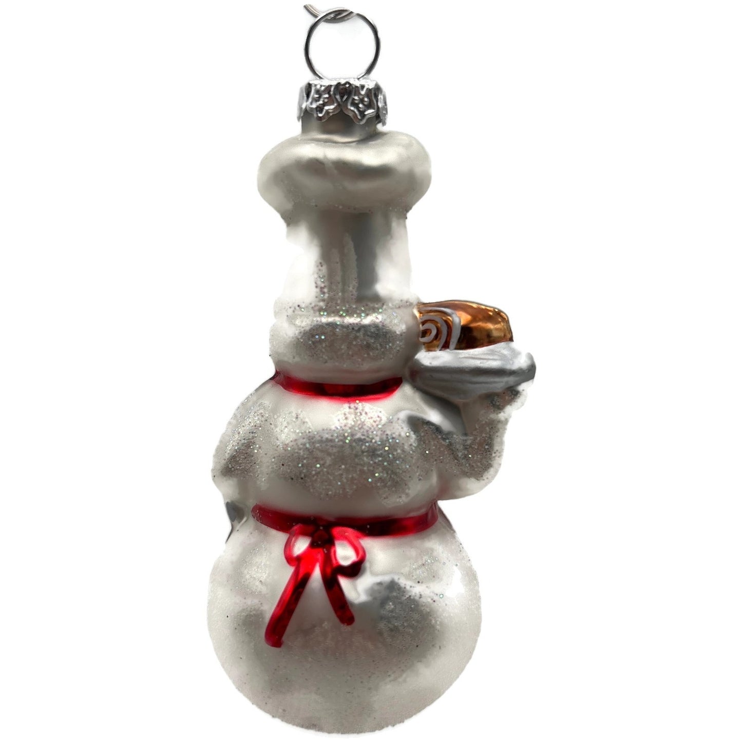 Snowman Chef Red Apron Silver Holiday Christmas Tree Ornament Williams Sonoma