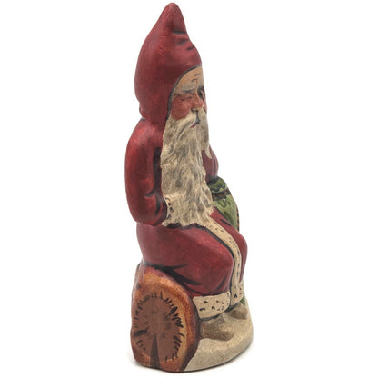 VaillancourtThe OY VEY Father Christmas on a Log Folk Art Christmas Figurine