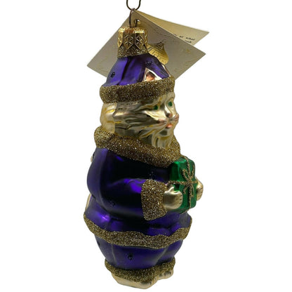 Patricia Breen Santa Paws Purple Gold Polka Dots Gift Christmas Ornament 9536