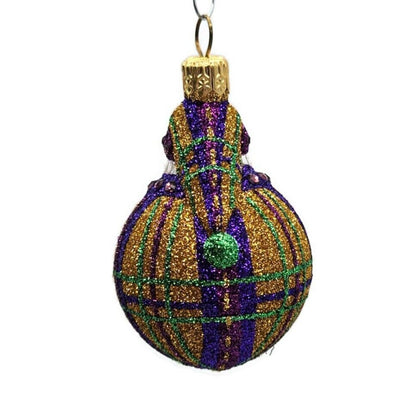Patricia Breen Miniature Santa du Monde Plaid Purple Gold Christmas Ornament