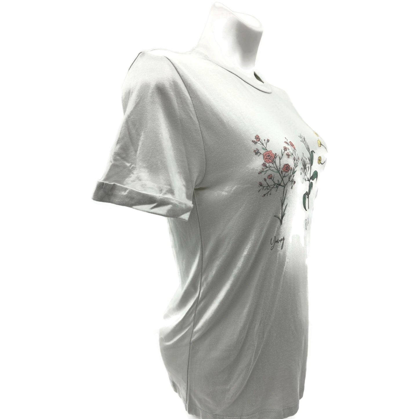 Womens Tee Shirt Cotton Floral Vintage Young Wild Free Green Lace & Lilac