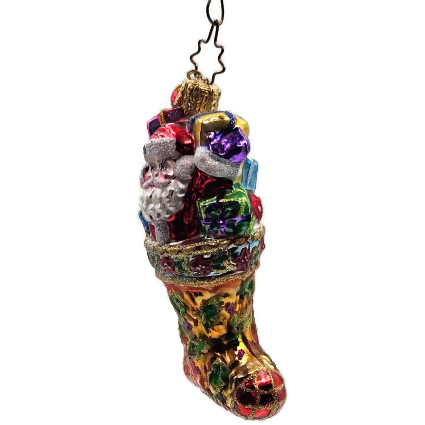 Christopher Radko Holly Sock Surprise Santa Claus Gem Christmas Ornament 1010380