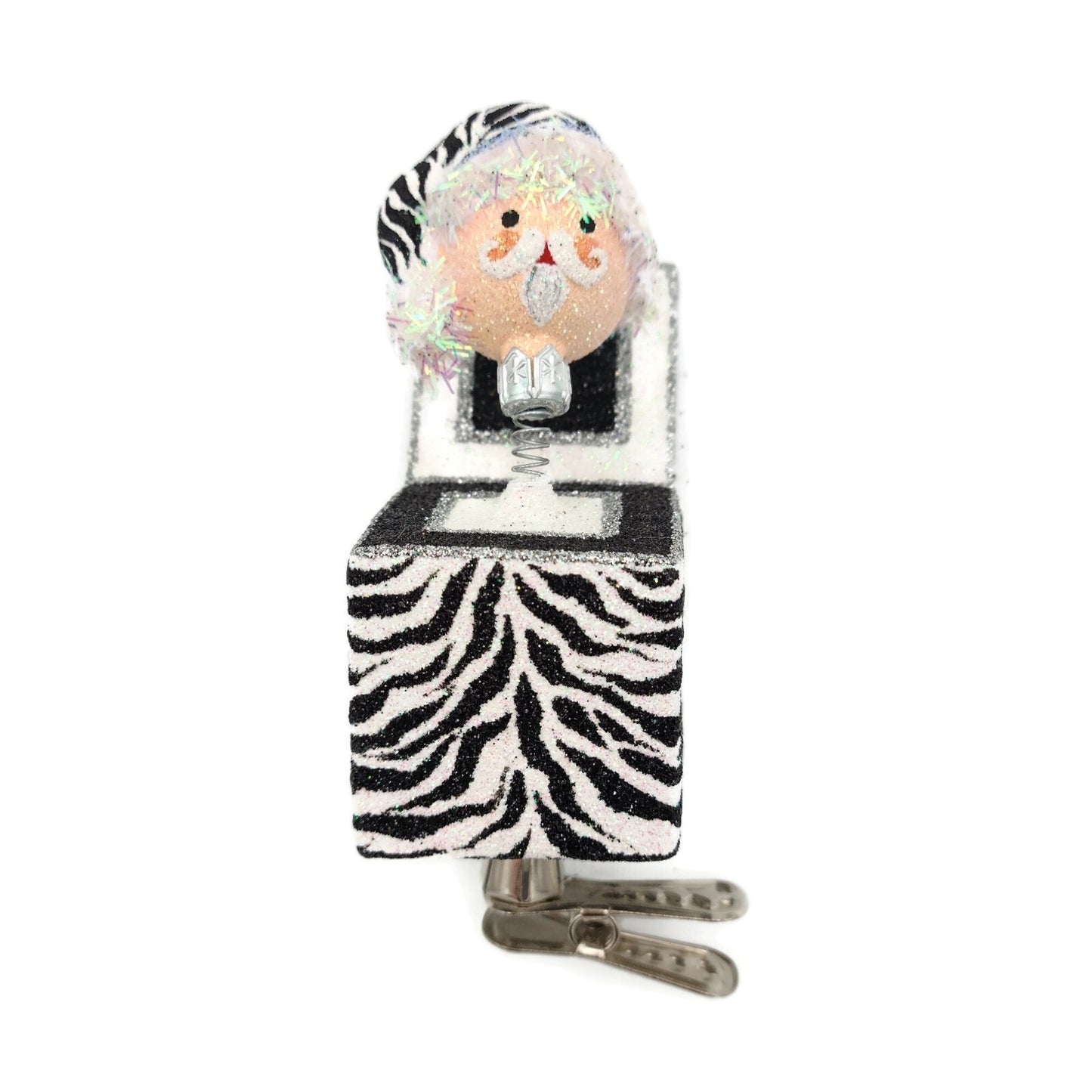 Patricia Breen Jolly Surprise Santa Head Zebra Animal Print Christmas Ornament