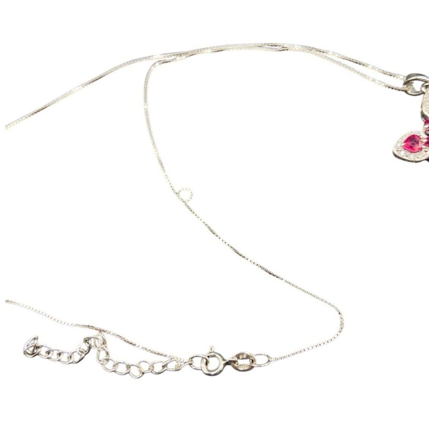 Red Mahaleo Ruby Rhodium Cross Pendant 925 Sterling Box Chain Necklace