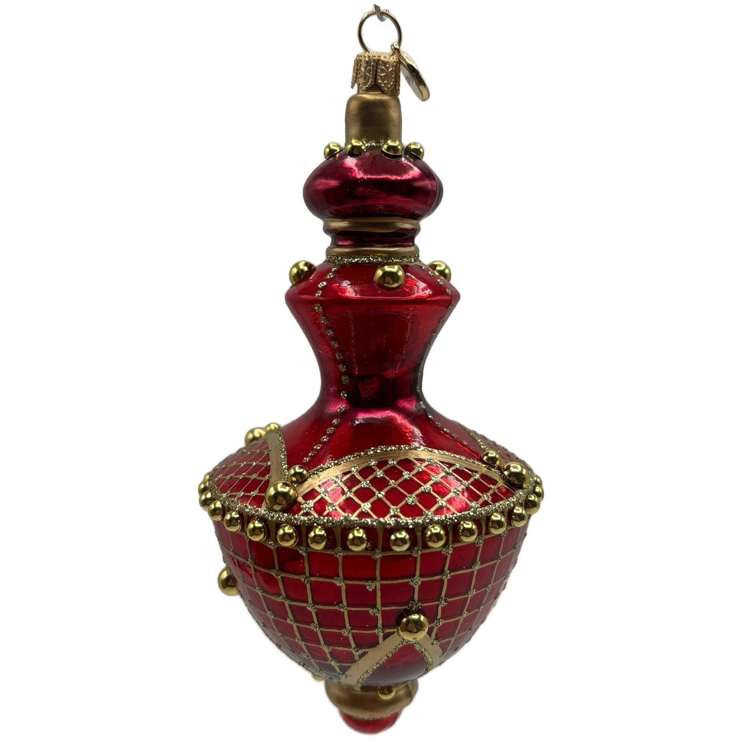 Glitter Lab Jeweled Hourglass Drop Red Gold Christmas Tree Ornament
