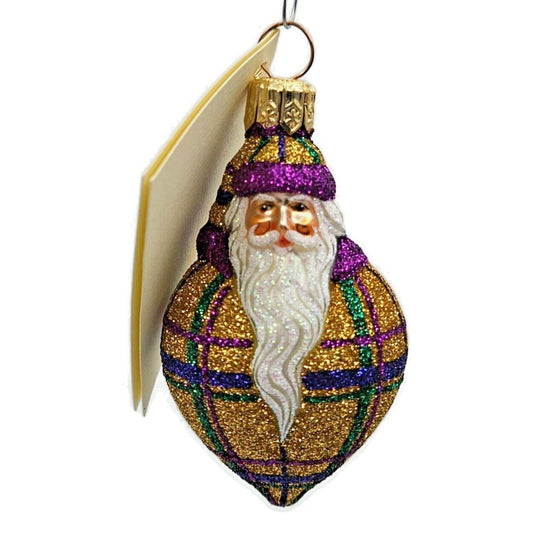 Patricia Breen Miniature Santa Poeticus Plaid Purple Gold Christmas Ornament HCB