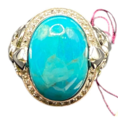 JS 925 Sterling Silver Ring Oval Cabochon Turquoise Gemstone Cocktail Size 8