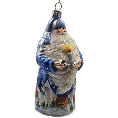 Patricia Breen Light a Single Candle Blue Santa Village Christmas Tree Ornament