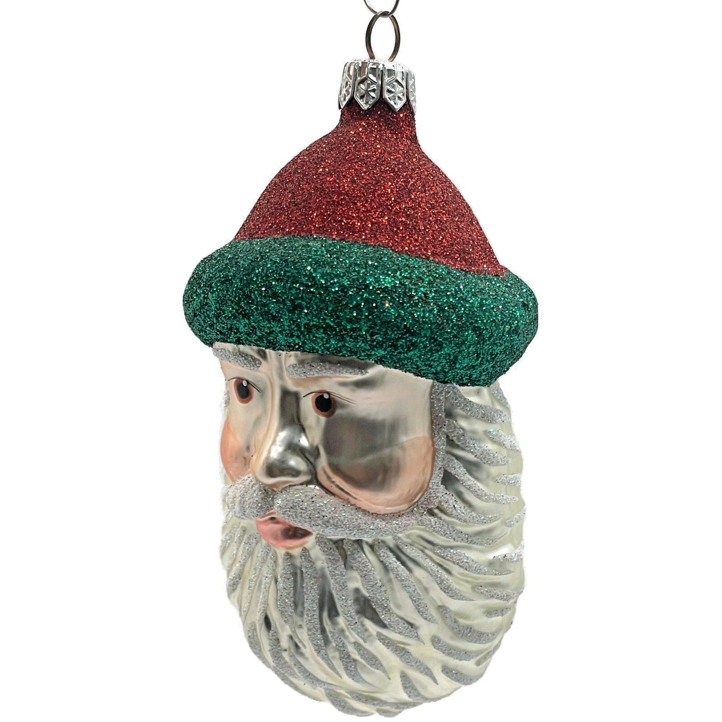 Patricia Breen Blow Ye Winds Red Green Trim Santa Head Christmas Tree Ornament