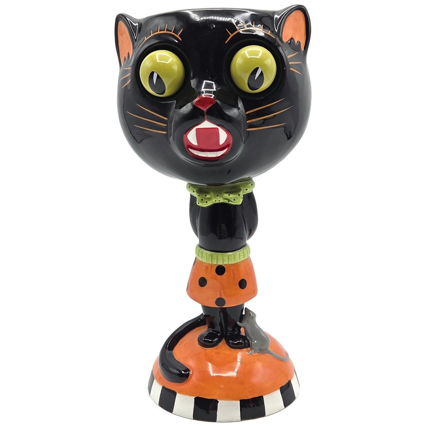Department 56 Halloween Google Eye Black Cat Goblet Ceramic Candy Dish Party