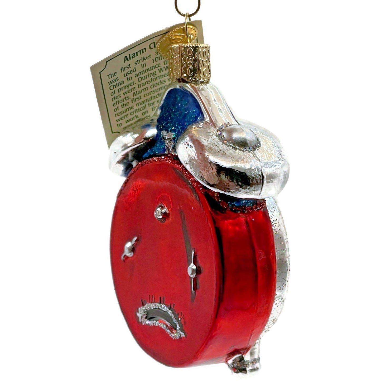 Alarm Clock Red Ornament Blown Glass OWC Old World Christmas Holiday Tree Decor