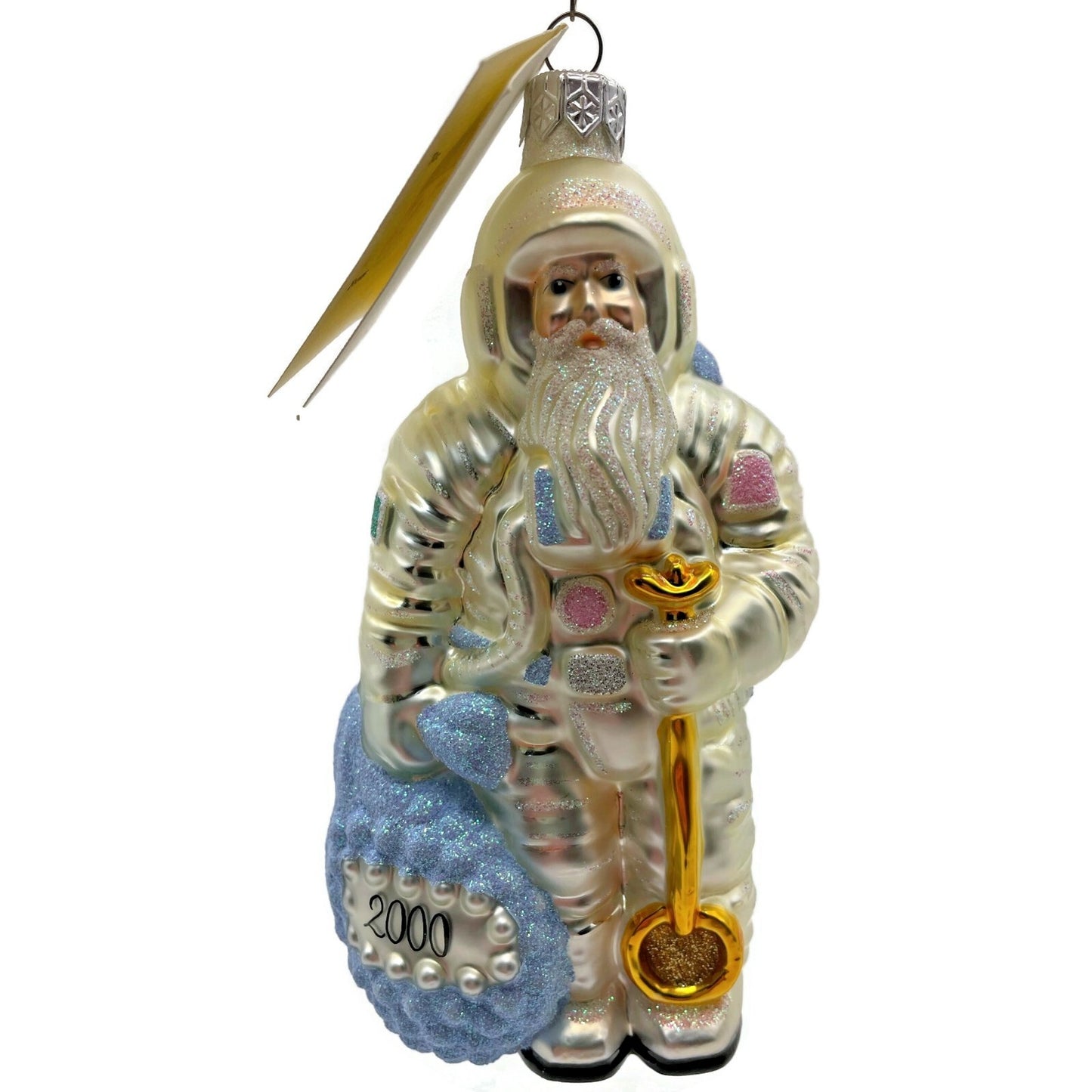 Patricia Breen Millennium Santa Claus Pearl Blue Two Sided Christmas Ornament
