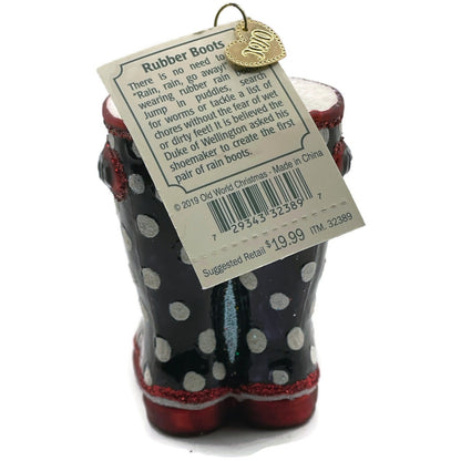 Rubber Boots Ornament Black Polka Dots OWC Old World Christmas Tree Decoration