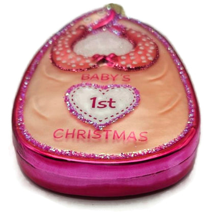 Old World Christmas Pink Baby Bib Girl Baby First Christmas Holiday OWC Ornament