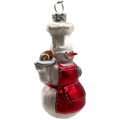 Snowman Chef Red Apron Silver Holiday Christmas Tree Ornament Williams Sonoma