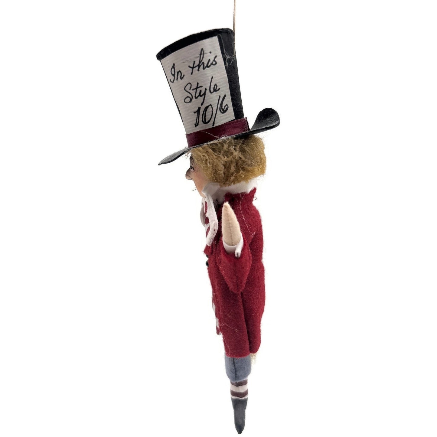 Gladys Boalt Mad Hatter Alice in Wonderland Red Fabric Christmas Ornament Signed