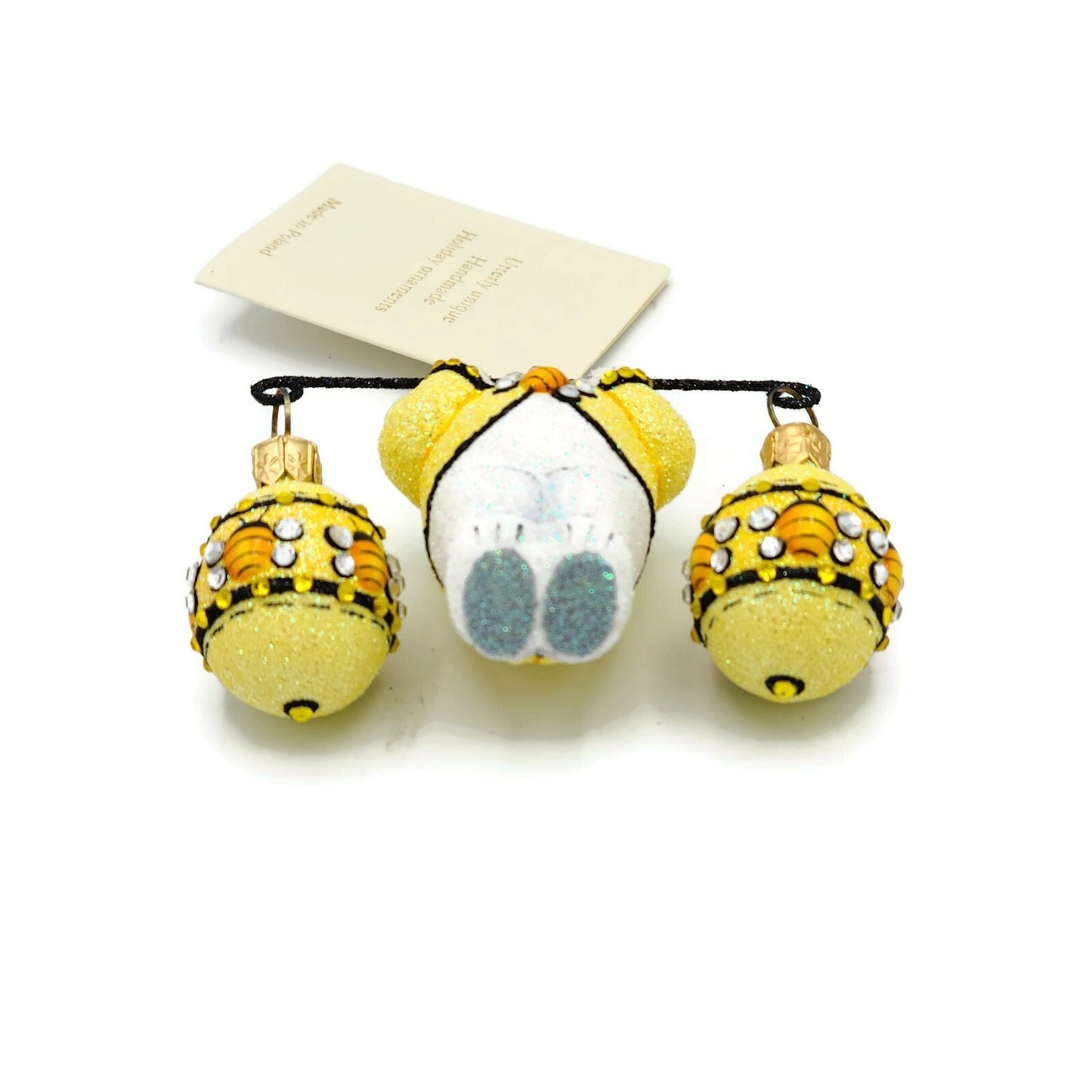 Patricia Breen Bunny Balance Bees Yellow Spring Glittered Holiday Ornament