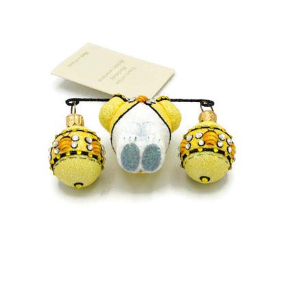 Patricia Breen Bunny Balance Bees Yellow Spring Glittered Holiday Ornament