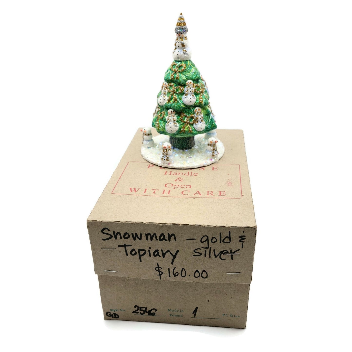 Patricia Breen Snowman Topiary Gold Silver Free Standing Christmas Tree Ornament