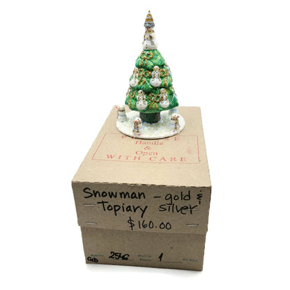 Patricia Breen Snowman Topiary Gold Silver Free Standing Christmas Tree Ornament