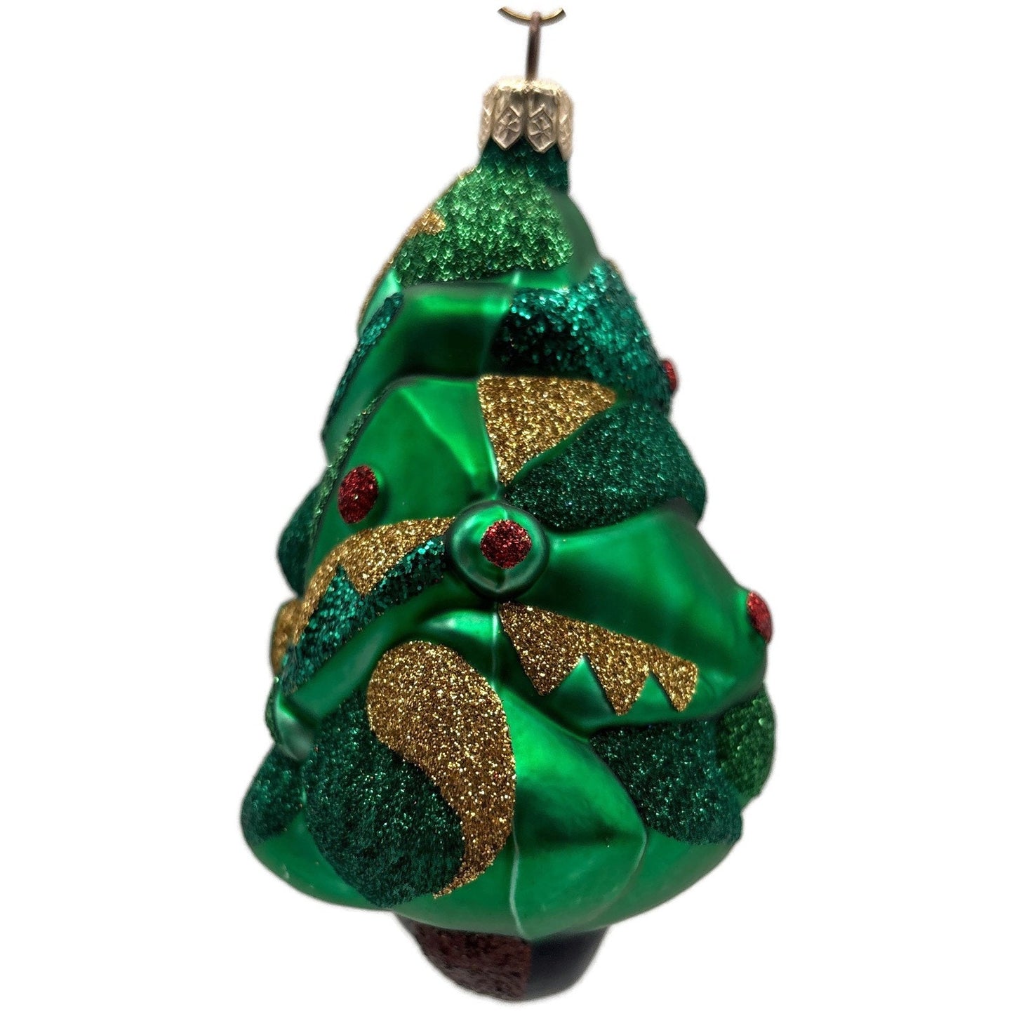 Patricia Breen Cubist Tree Green Red Gold Star Glittered Art Christmas Ornament