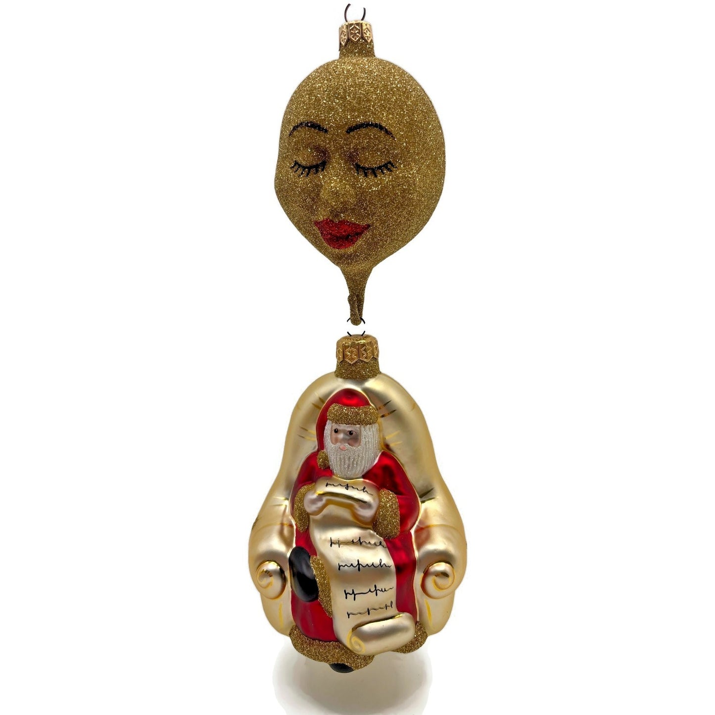 Patricia Breen Checking His List Santa Gold Moon Stars Christmas Tree Ornament