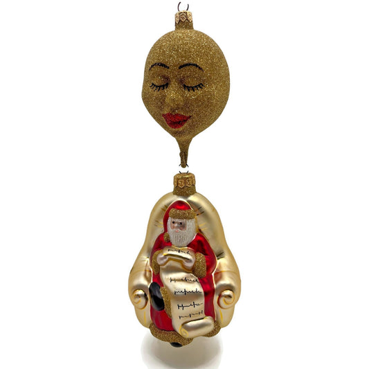 Patricia Breen Checking His List Santa Gold Moon Stars Christmas Tree Ornament