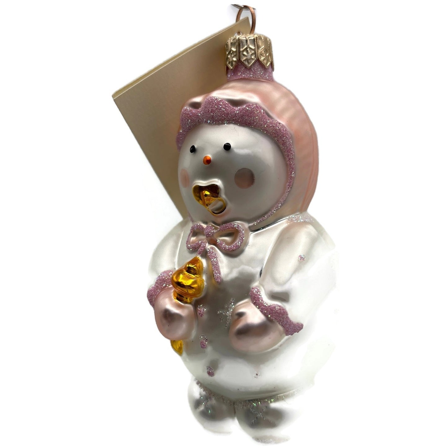 Patricia Breen Snowbaby Pink Gold White Snowman Christmas Tree Ornament