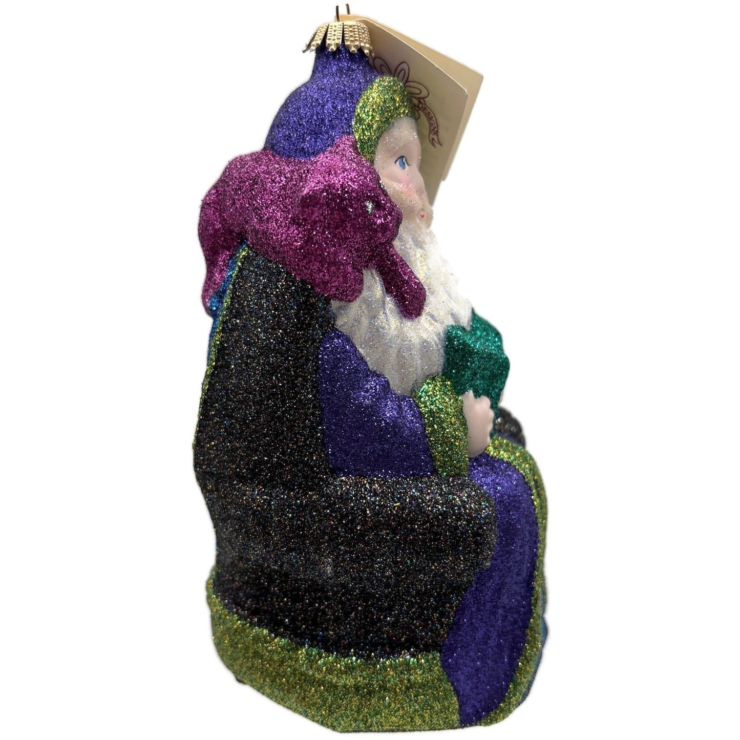 Larry Fraga Settling In Blue Santa Claus Purple Bear Christmas Tree Ornament