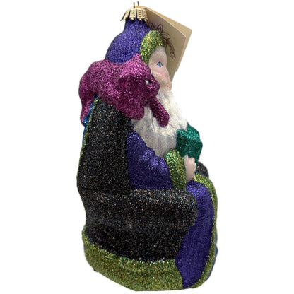 Larry Fraga Settling In Blue Santa Claus Purple Bear Christmas Tree Ornament