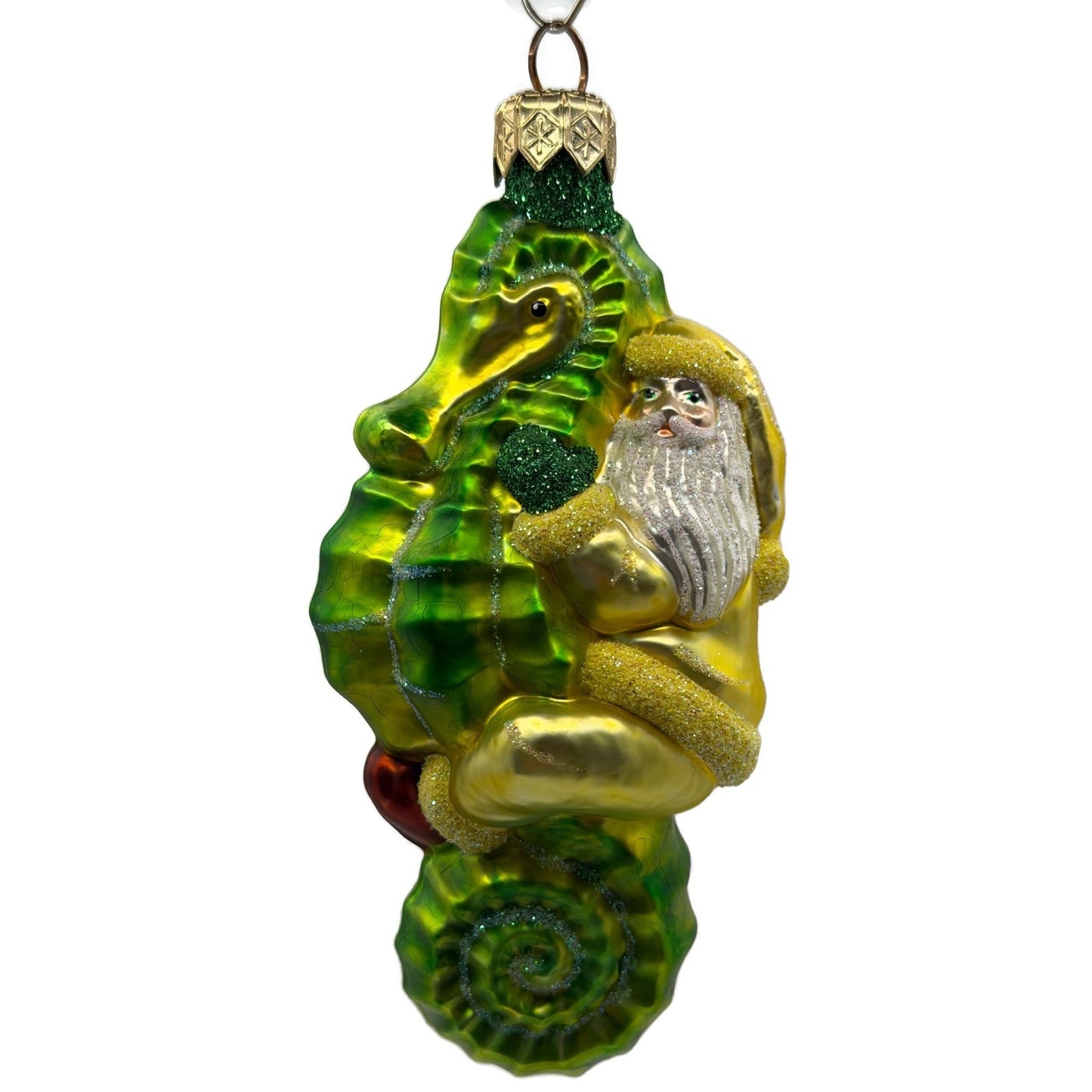 Patricia Breen Hi Ho Santa Yellow Green Seahorse Nautical Christmas Ornament