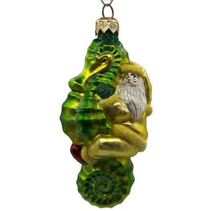 Patricia Breen Hi Ho Santa Yellow Green Seahorse Nautical Christmas Ornament