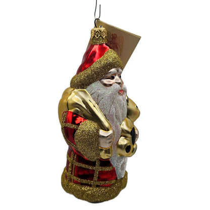 Patricia Breen Santa and Teddy Red Plaid Gold Christmas Holiday Tree Ornament