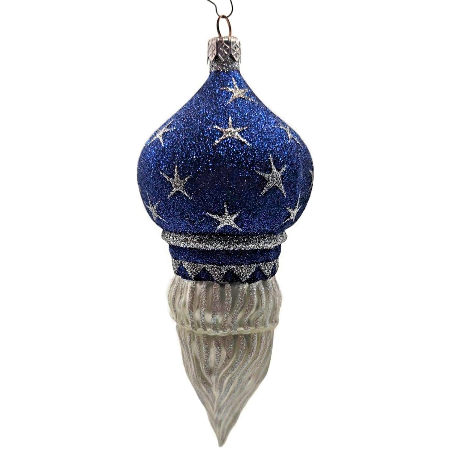 Patricia Breen Nuit Noel Blue Silver Stars Santa Head Christmas Tree Ornament