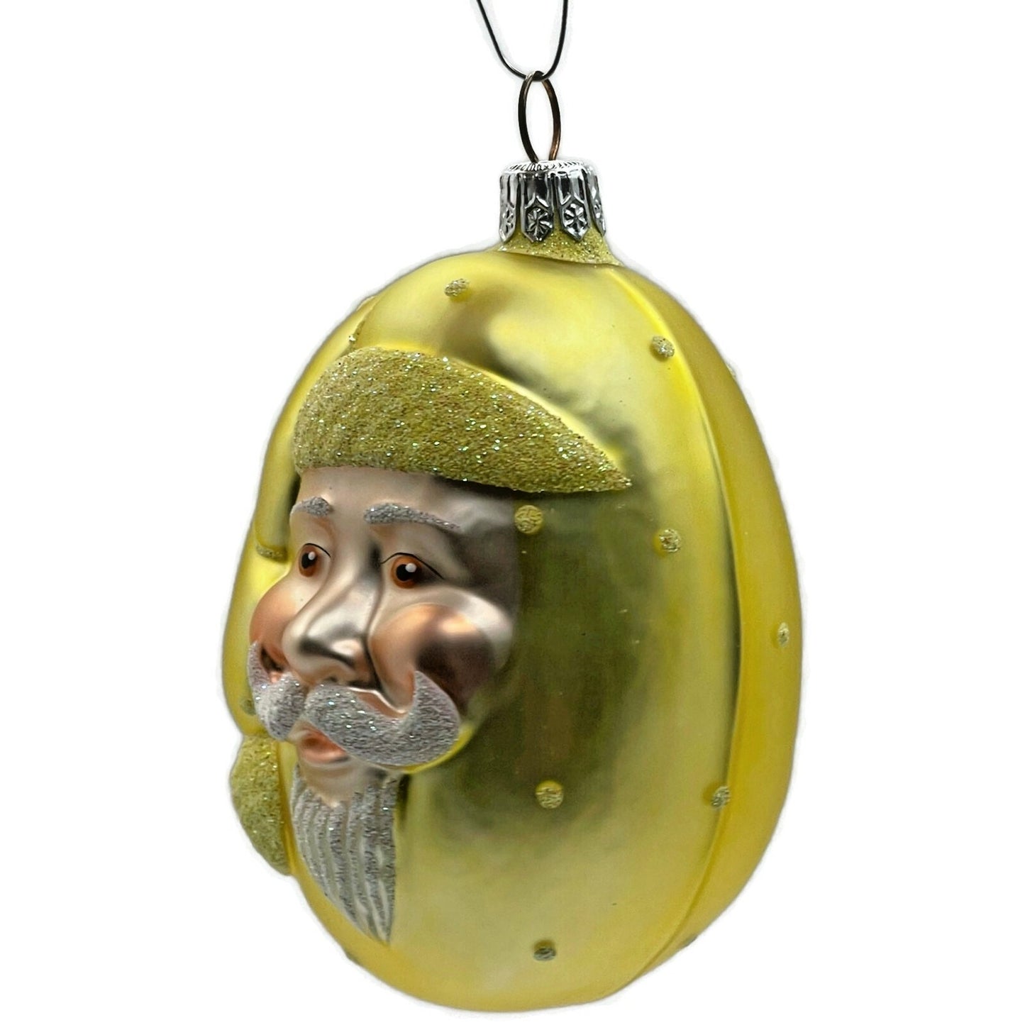Patricia Breen Jelly Bean Santa Claus Yellow Matte Glittered Polka Dot Ornament