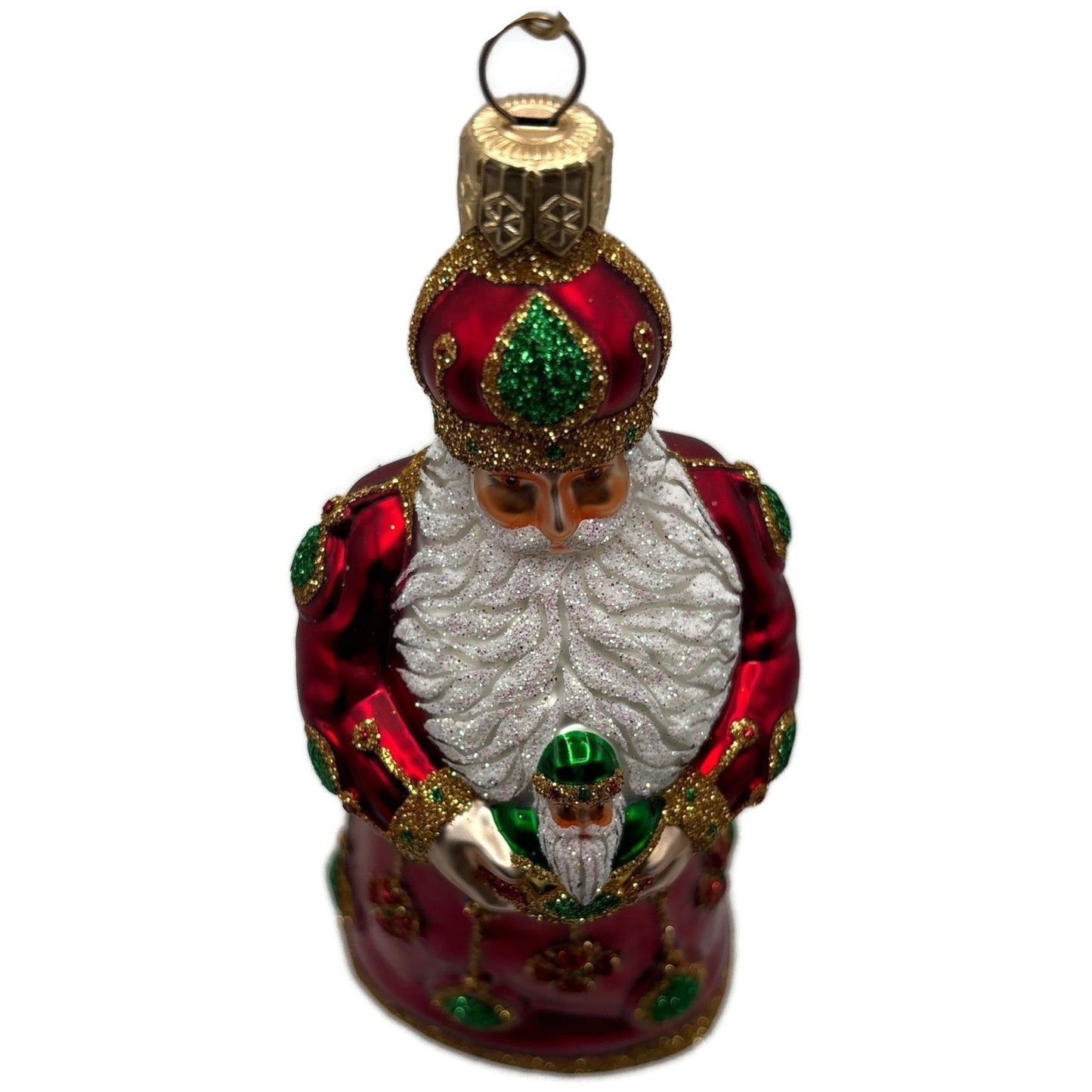 Patricia Breen Bedecked Bejeweled Santa Red Gold Green Christmas Ornament NM