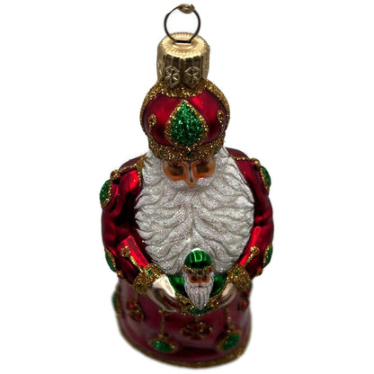 Patricia Breen Bedecked Bejeweled Santa Red Gold Green Christmas Ornament NM