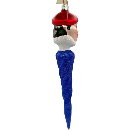 Patricia Breen French Twist Blue Glittered Icicle Red Hat Christmas Ornament