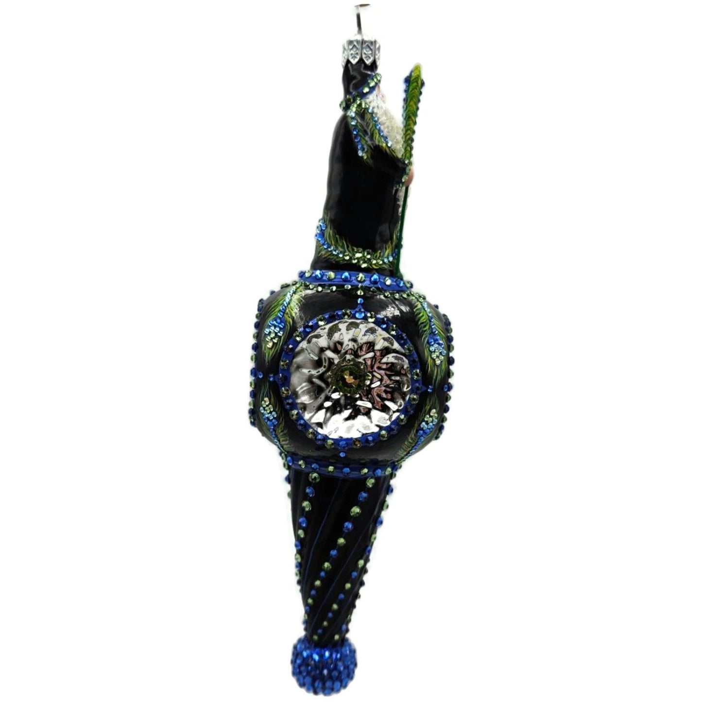 Patricia Breen Willhite Santa Peacock Jeweled Reflector Christmas Ornament 3242