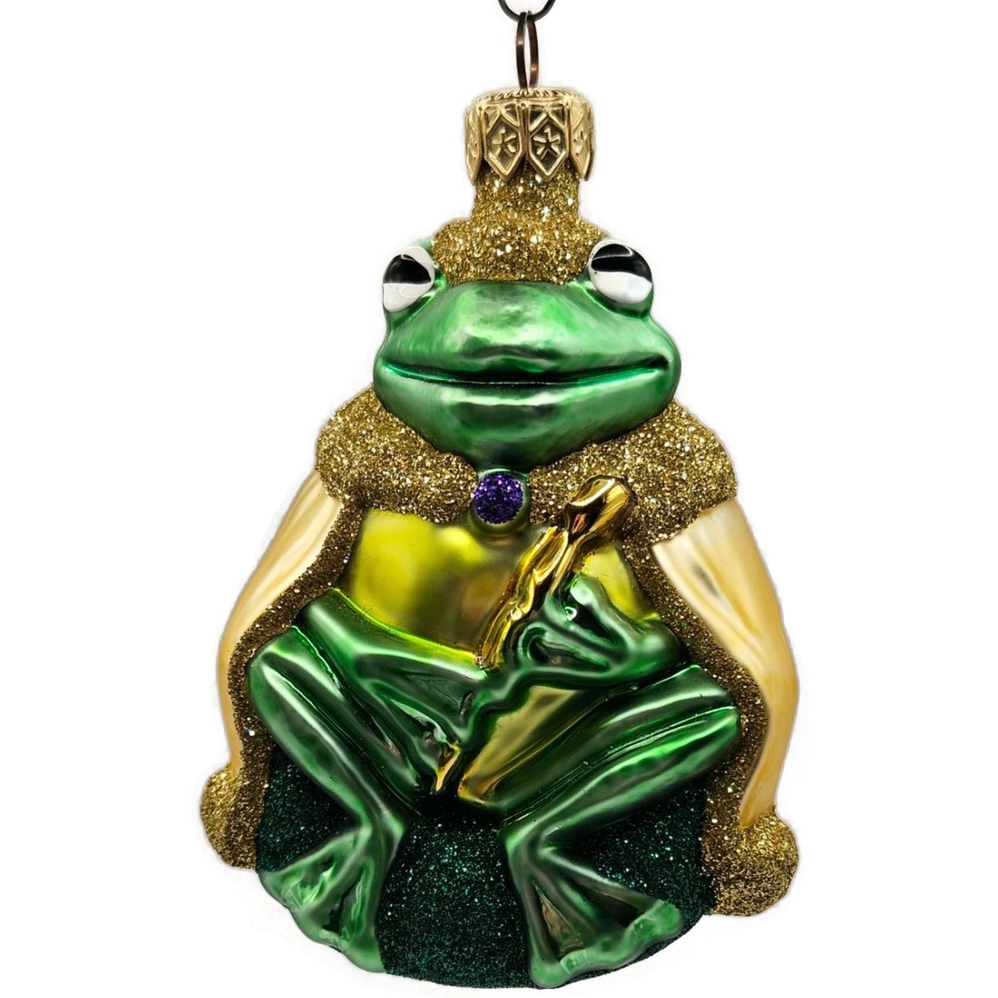 Patricia Breen Frog King Shiny Gold Crown And Stem Glittered Christmas Ornament