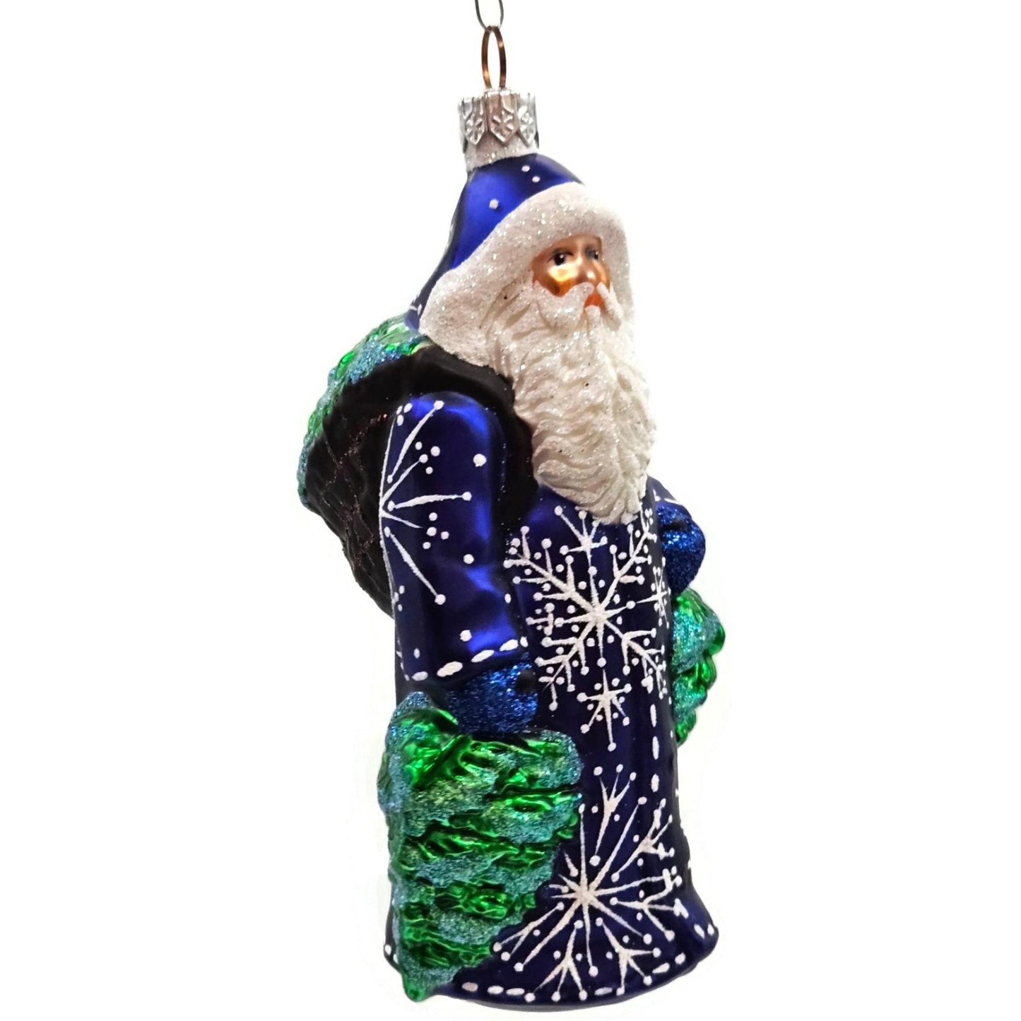 Patricia Breen Through The Woods Cobalt Blue Santa Pine Trees Christmas Ornament
