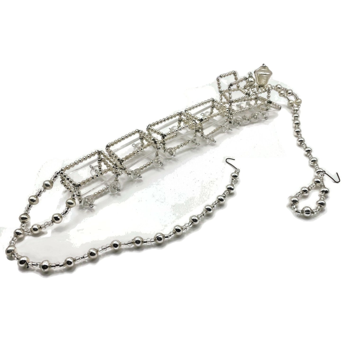 Christopher Radko Locomotive Garland Silver Train Czech Beaded Christmas 92-216