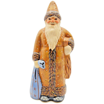 Vaillancourt Brown Father Christmas with Blue Sack Folk Art Chalkware Figurine